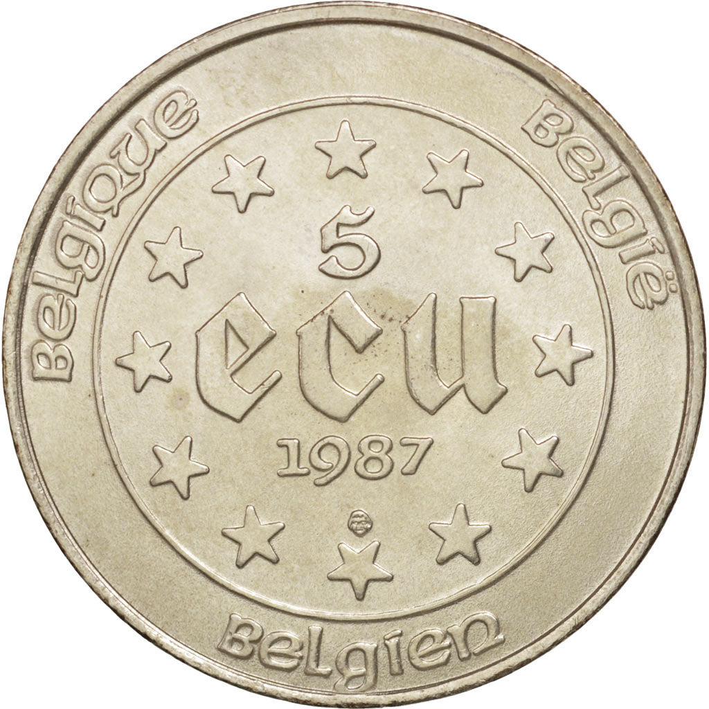 Coin, Belgium, 5 Ecu, 1987, AU(55-58), Silver, KM:166