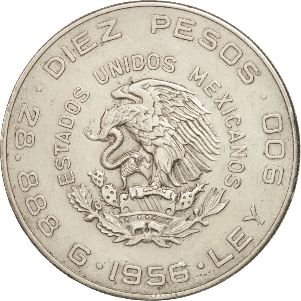 Mexico, 10 Pesos, 1956, Mexico City, AU(50-53), Silver, KM:474