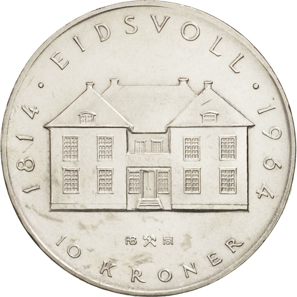 Norway, Haakon VII, 10 Kroner, 1964, AU(55-58), Silver, KM:413