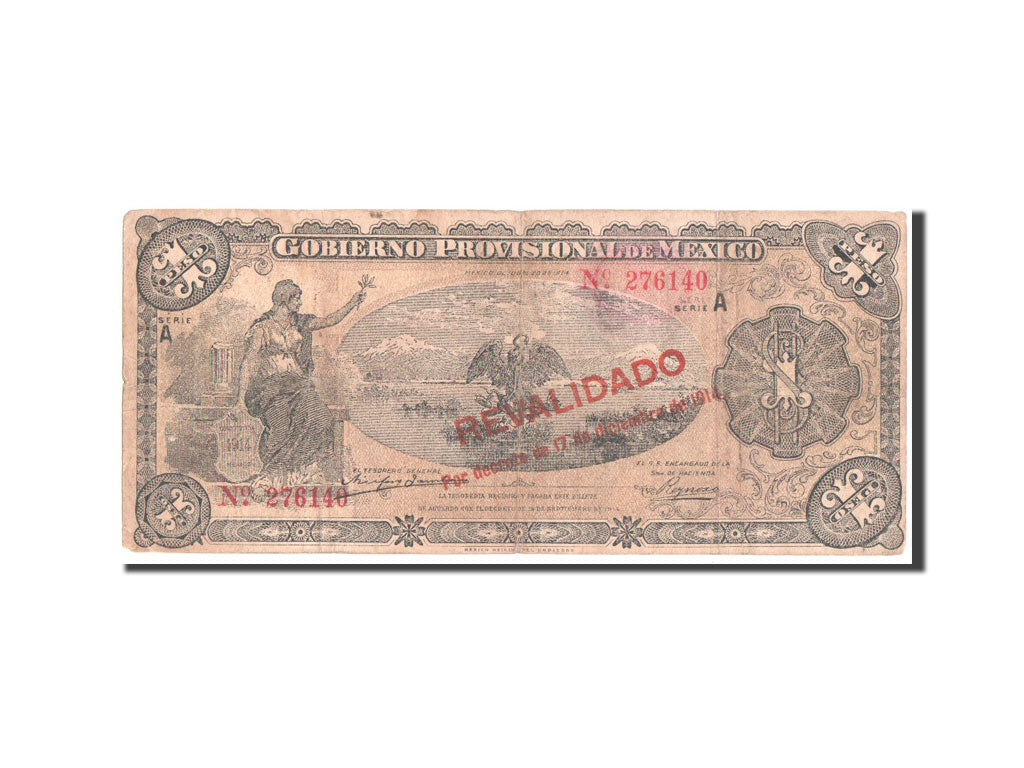 Banconote, Messico - Rivoluzionario, 1 Peso, 1914, B+