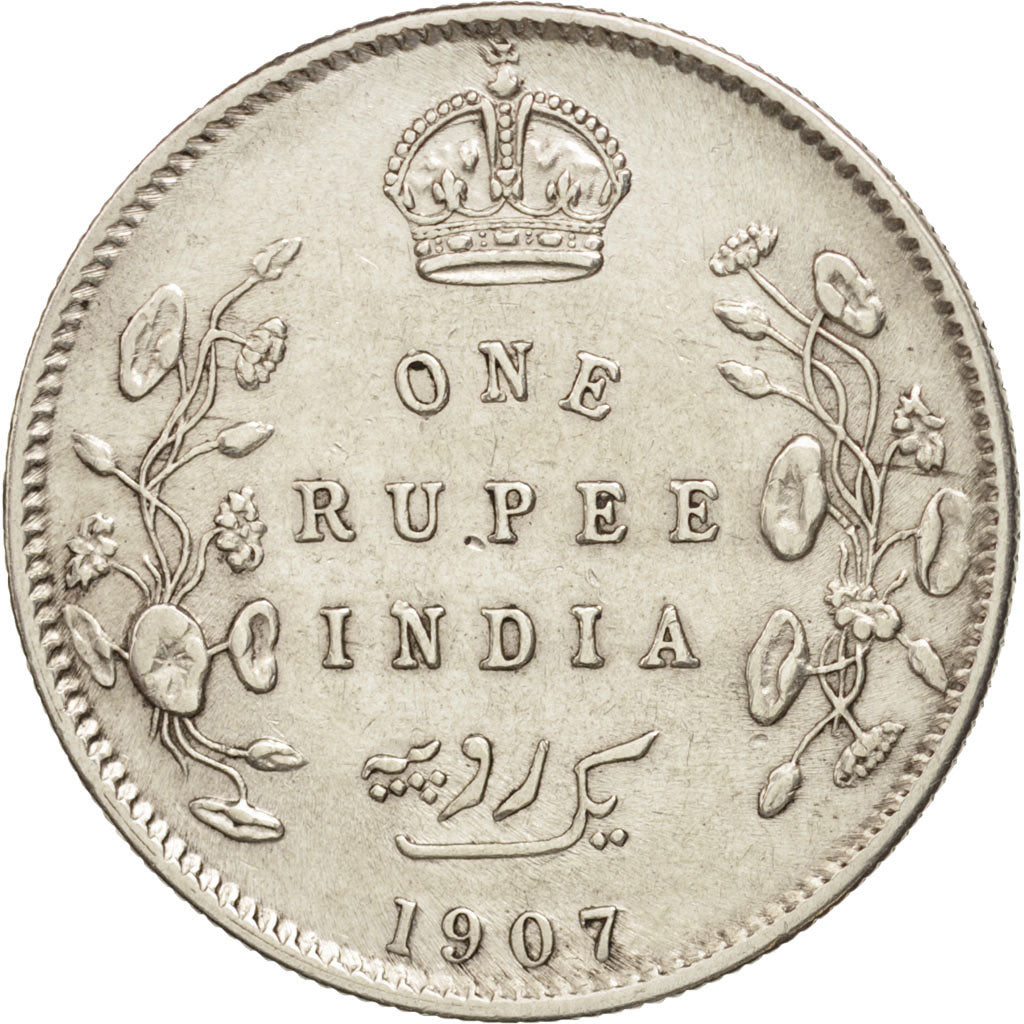 Coin, INDIA-BRITISH, Edward VII, Rupee, 1907, AU(50-53), Silver, KM:508