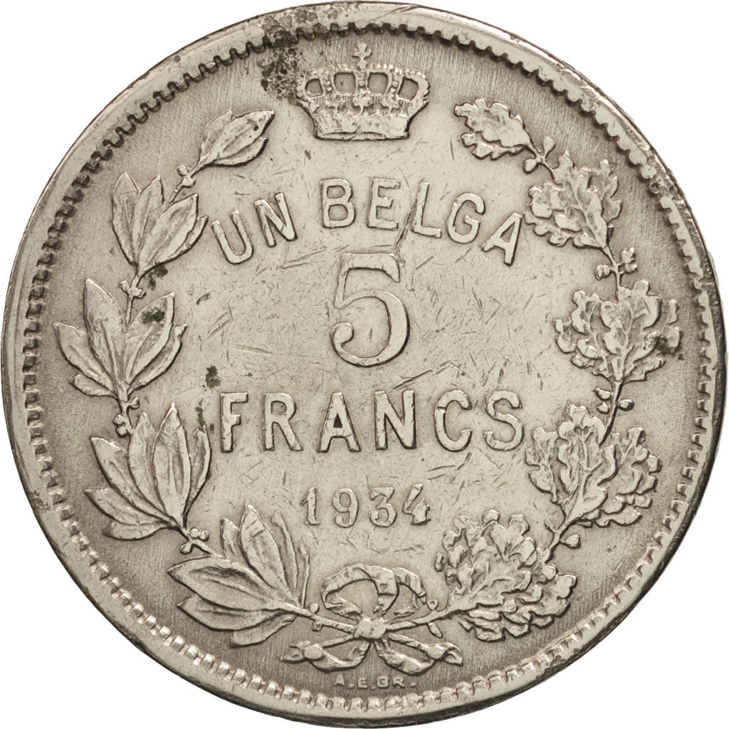 Coin, Belgium, 5 Francs, 5 Frank, 1934, EF(40-45), Nickel, KM:97.1