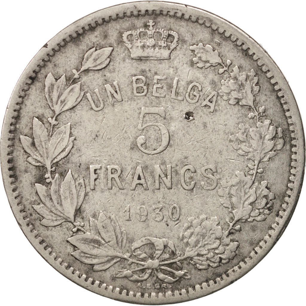 Moneta, Belgio, 5 Francs, 5 Frank, 1930, MB, Nichel, KM:97.1