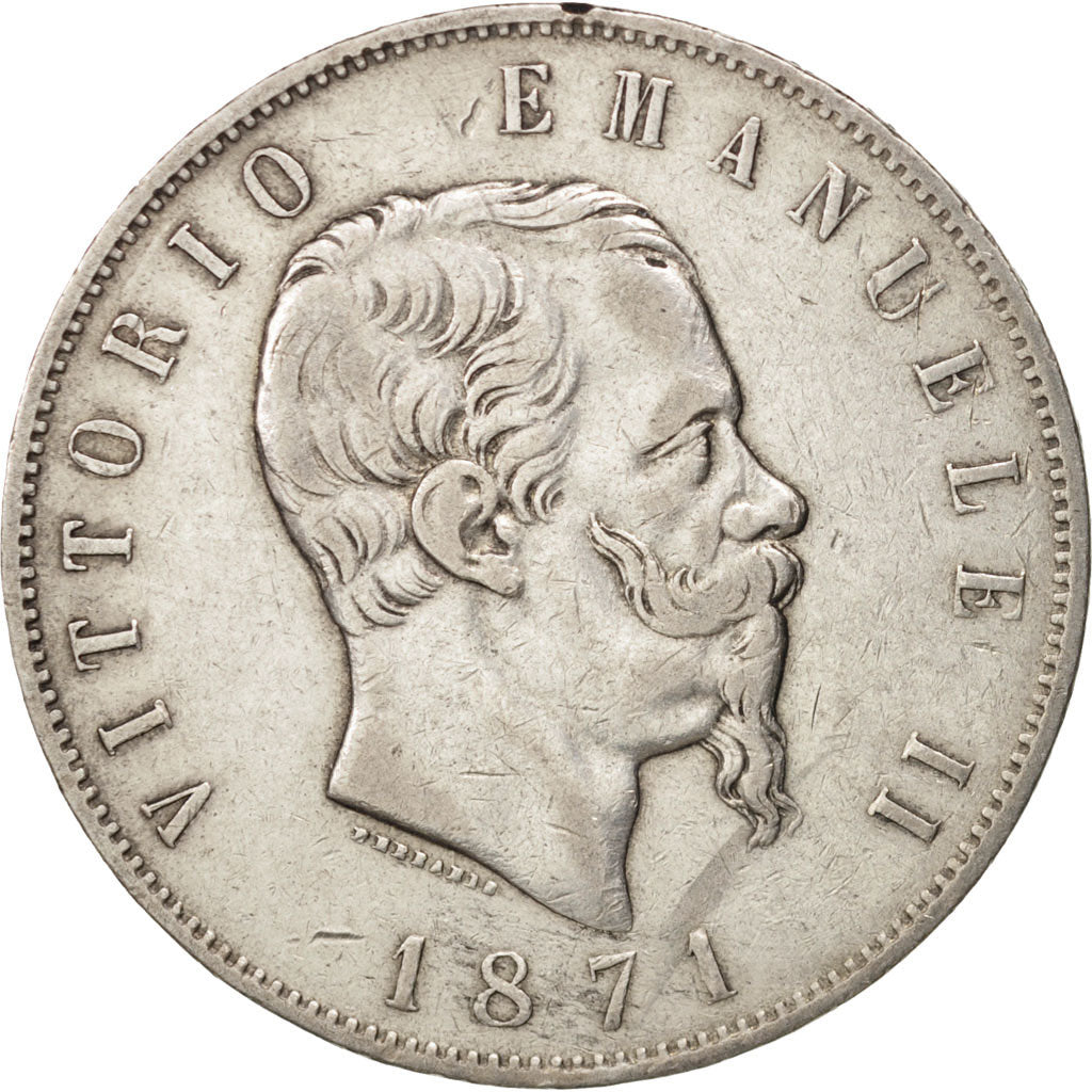 Italie, Vittorio Emanuele II, 5 Lire, 1871, Milan, TTB, Argent, KM:8.3