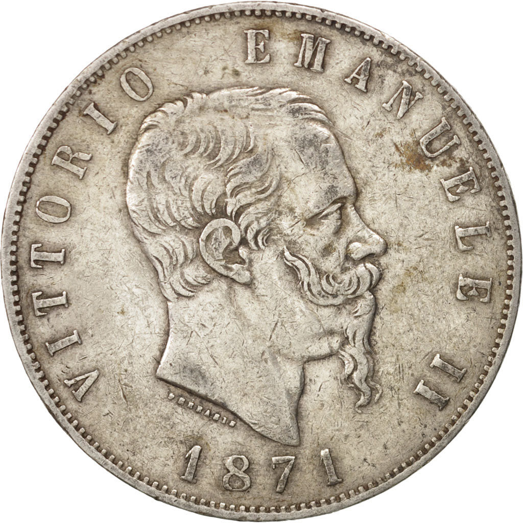 Italy, Vittorio Emanuele II, 5 Lire, 1871, Milan, EF(40-45), Silver, KM:8.3