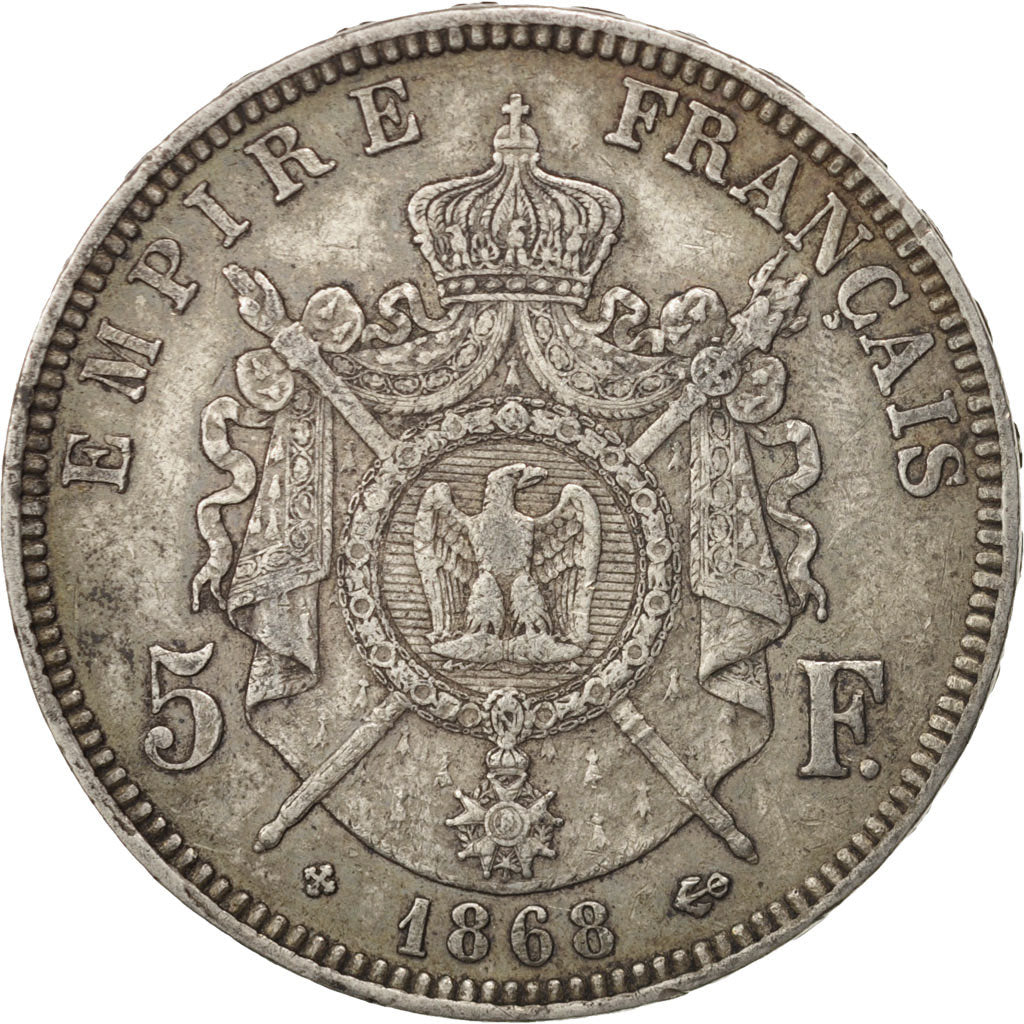 France, Napoléon III, 5 Francs, 1868, Strasbourg, AU(50-53), Silver, KM:799.2