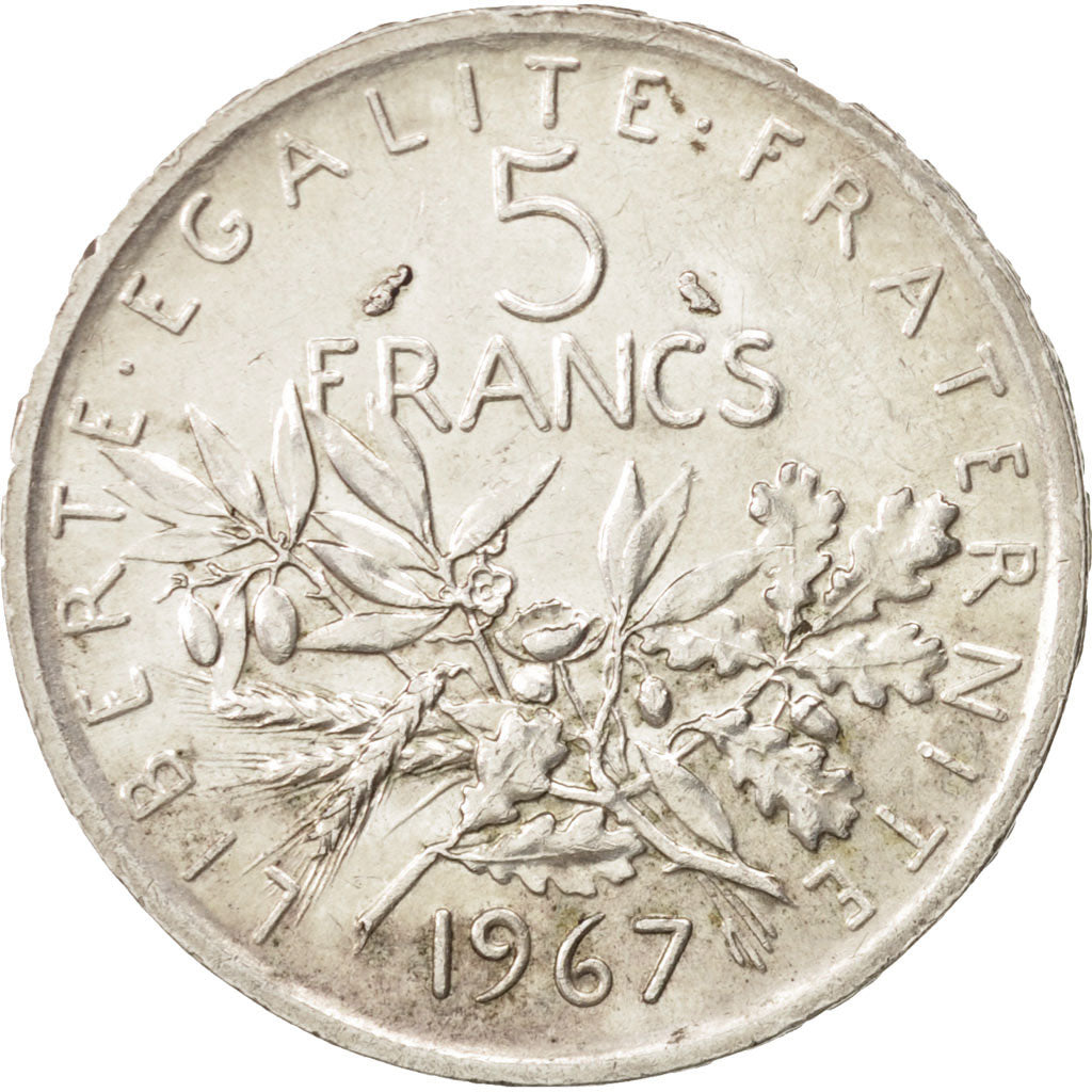 France, Semeuse, 5 Francs, 1967, AU(50-53), Silver, KM:926