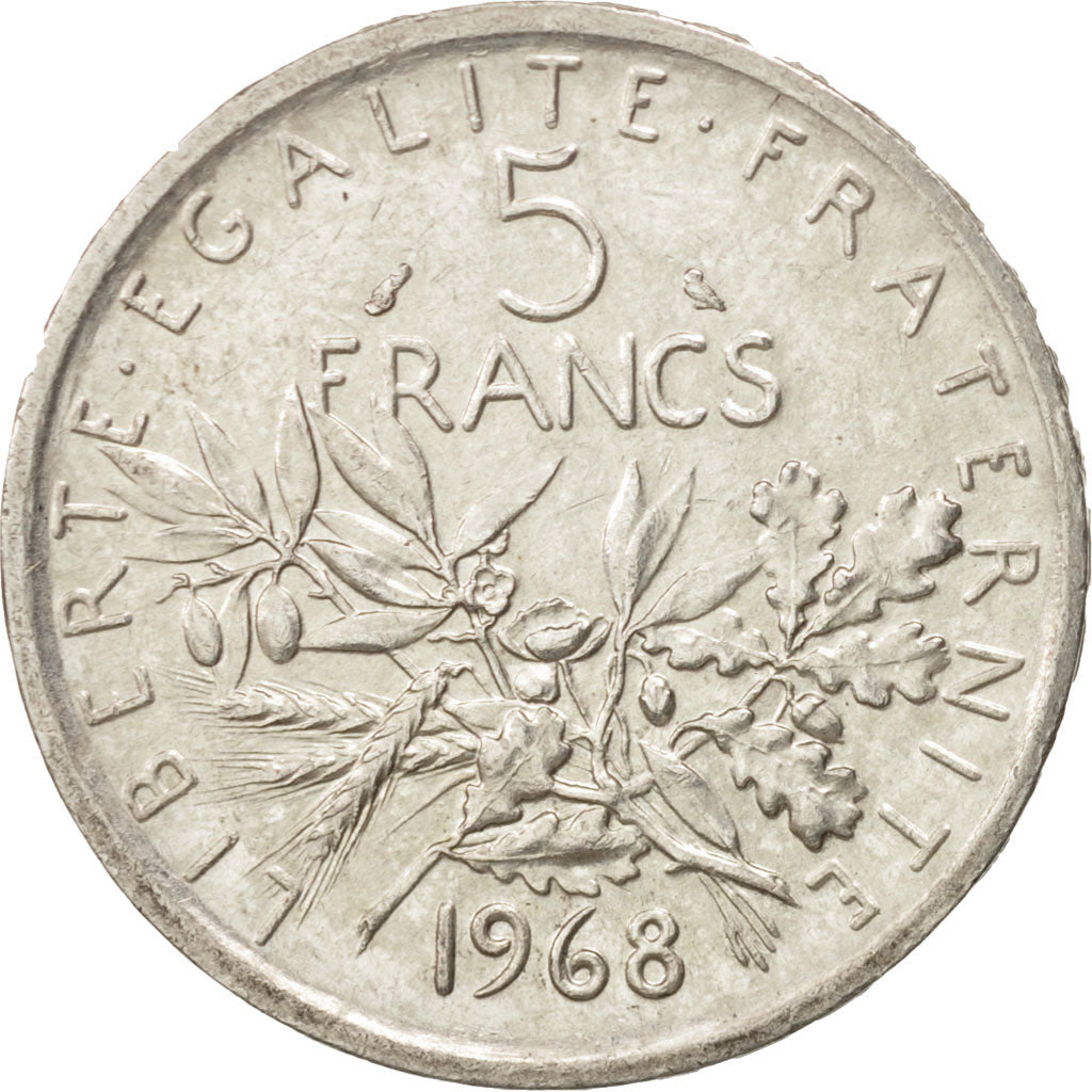 France, Semeuse, 5 Francs, 1968, AU(50-53), Silver, KM:926