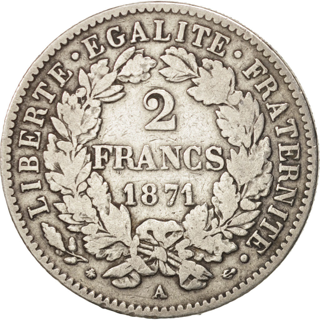 France, Cérès, 2 Francs, 1871, Paris, VF(30-35), Silver, KM:817.1