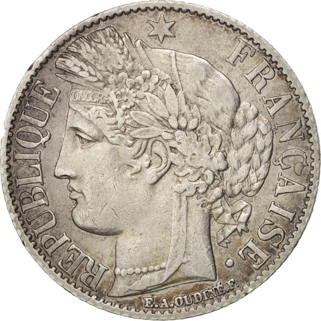 Coin, France, Cérès, Franc, 1872, Bordeaux, EF(40-45), Silver, KM:822.2