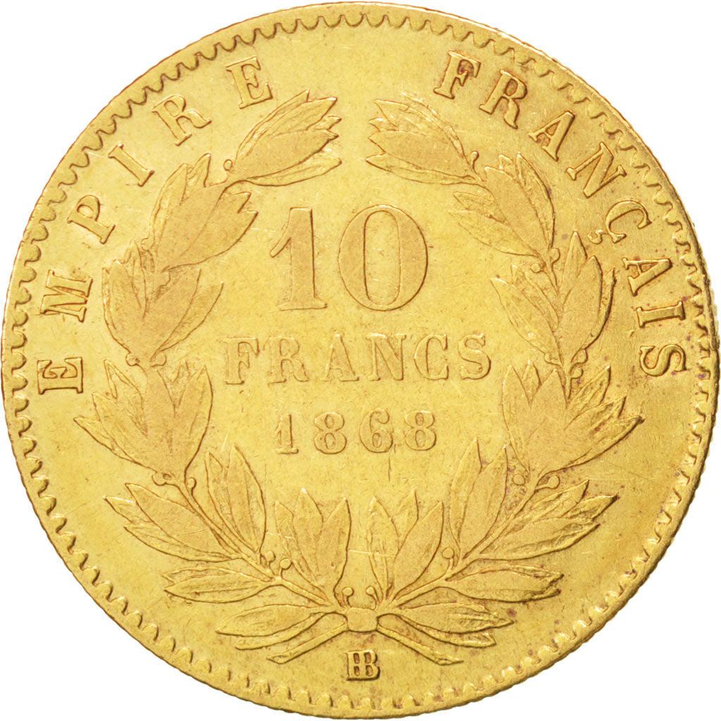 France, Napoléon III,10 Francs, 1868, Strasbourg, TTB, KM:800.2