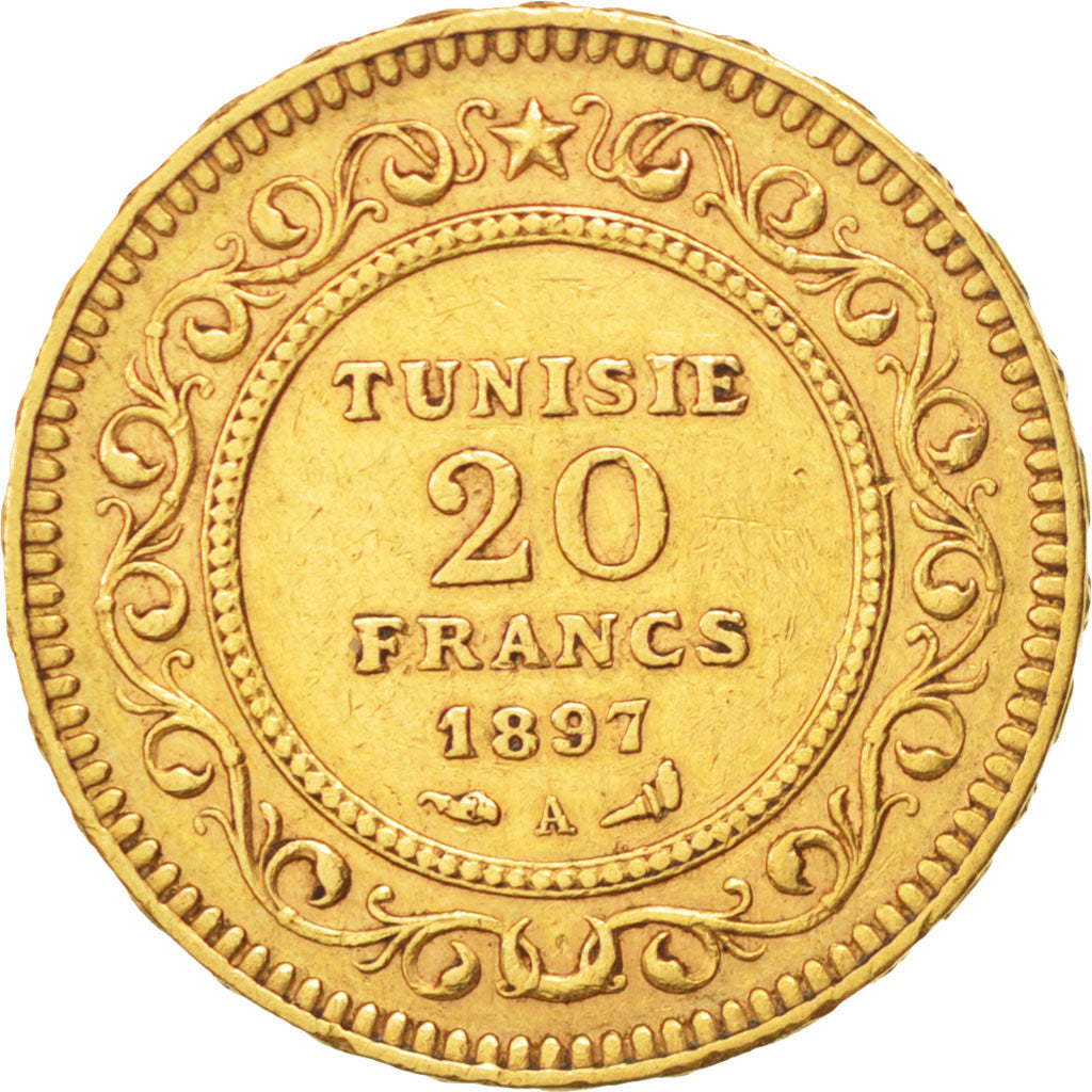 Coin, Tunisia, Ali Bey, 20 Francs, 1897, Paris, AU(50-53), Gold, KM:227