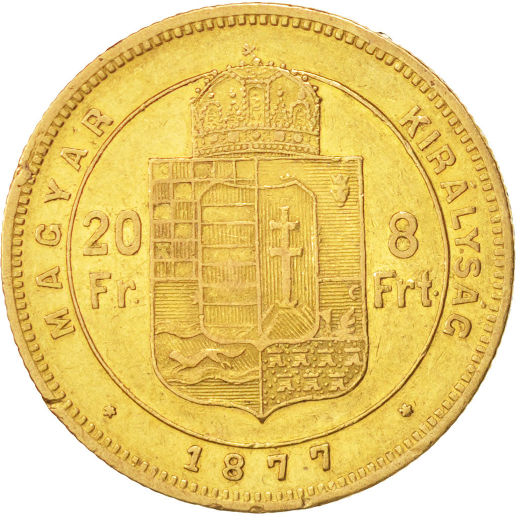 Coin, Hungary, Franz Joseph I, 8 Forint 20 Francs, 1877, Kremnitz, AU(50-53)