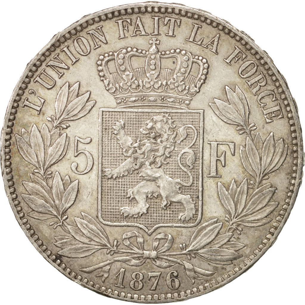 Belgium, Leopold II, 5 Francs, 5 Frank, 1876, EF(40-45), Silver, KM:24