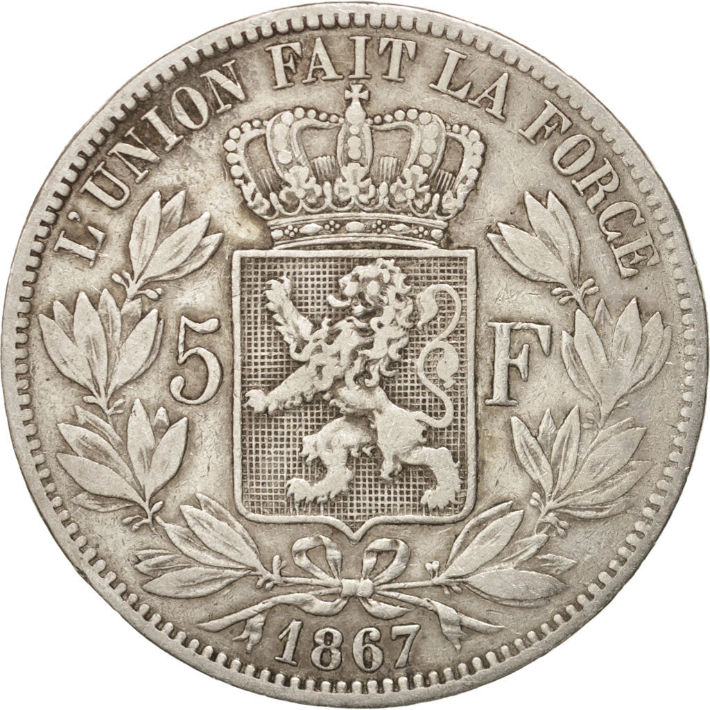 Belgium, Leopold II, 5 Francs, 5 Frank, 1867, VF(20-25), Silver, KM:24