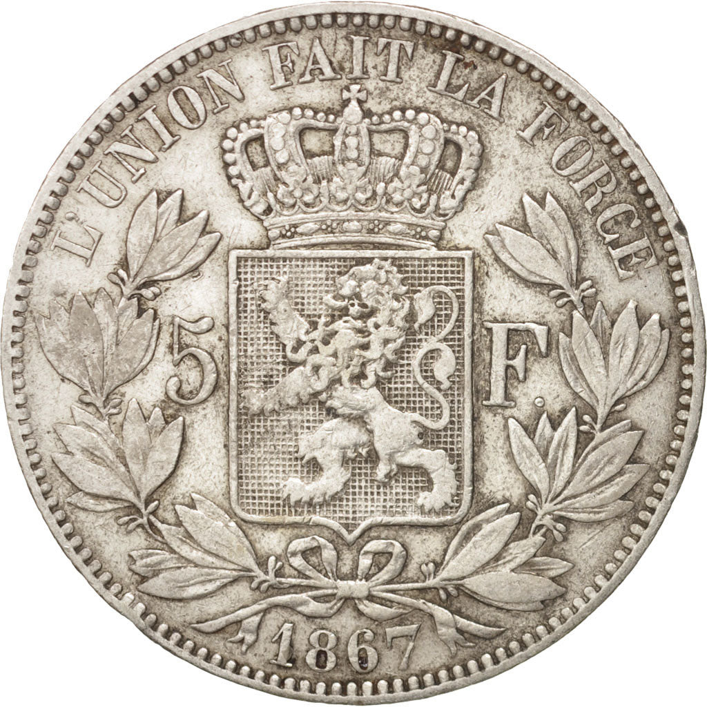 Belgium, Leopold II, 5 Francs, 5 Frank, 1867, VF(30-35), Silver, KM:24
