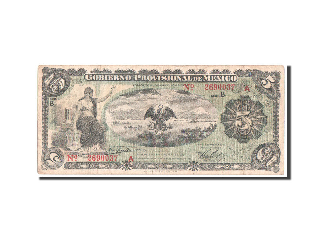 Banconote, Messico - Rivoluzionario, 5 Pesos, 1914, MB+