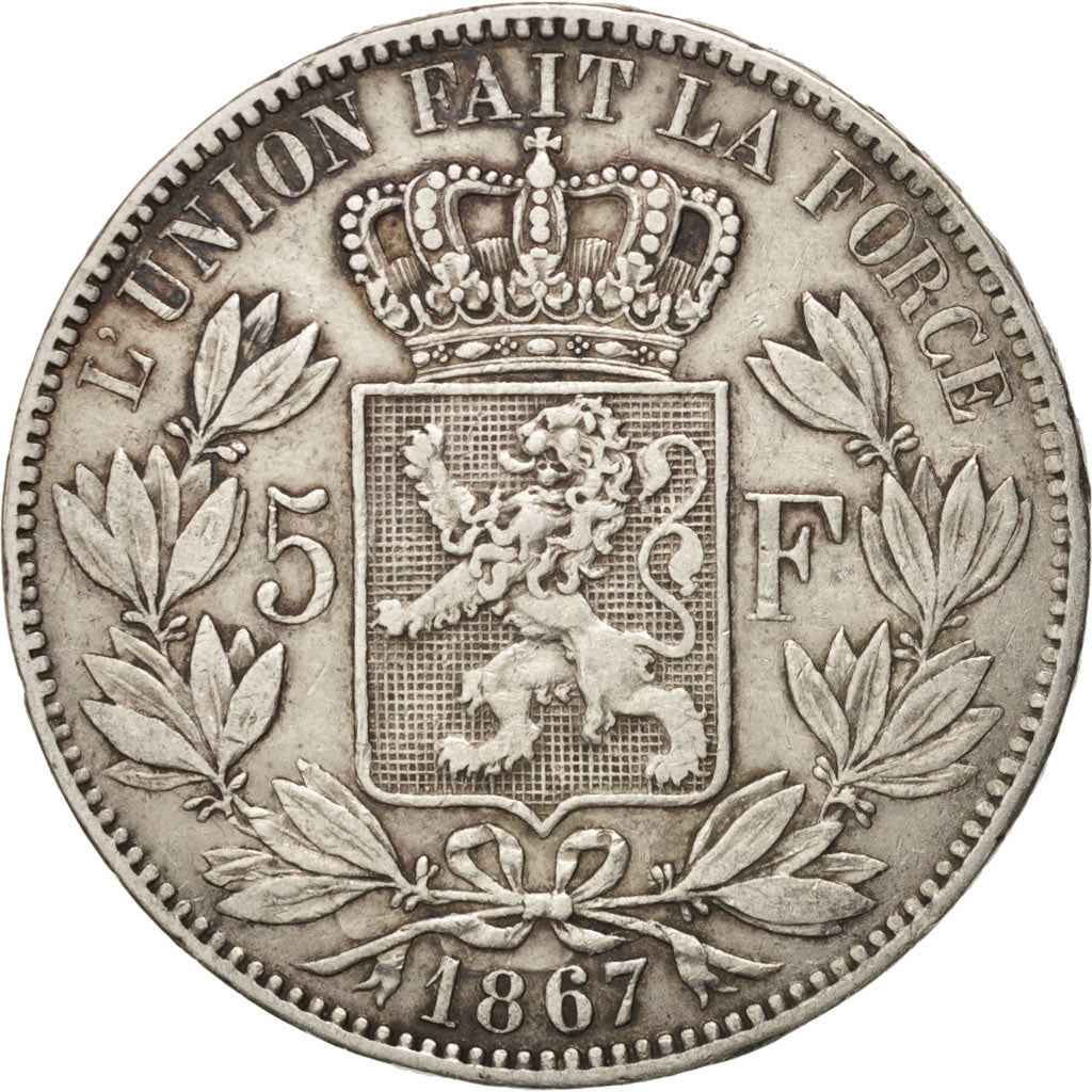 Belgium, Leopold II, 5 Francs, 5 Frank, 1867, VF(30-35), Silver, KM:24