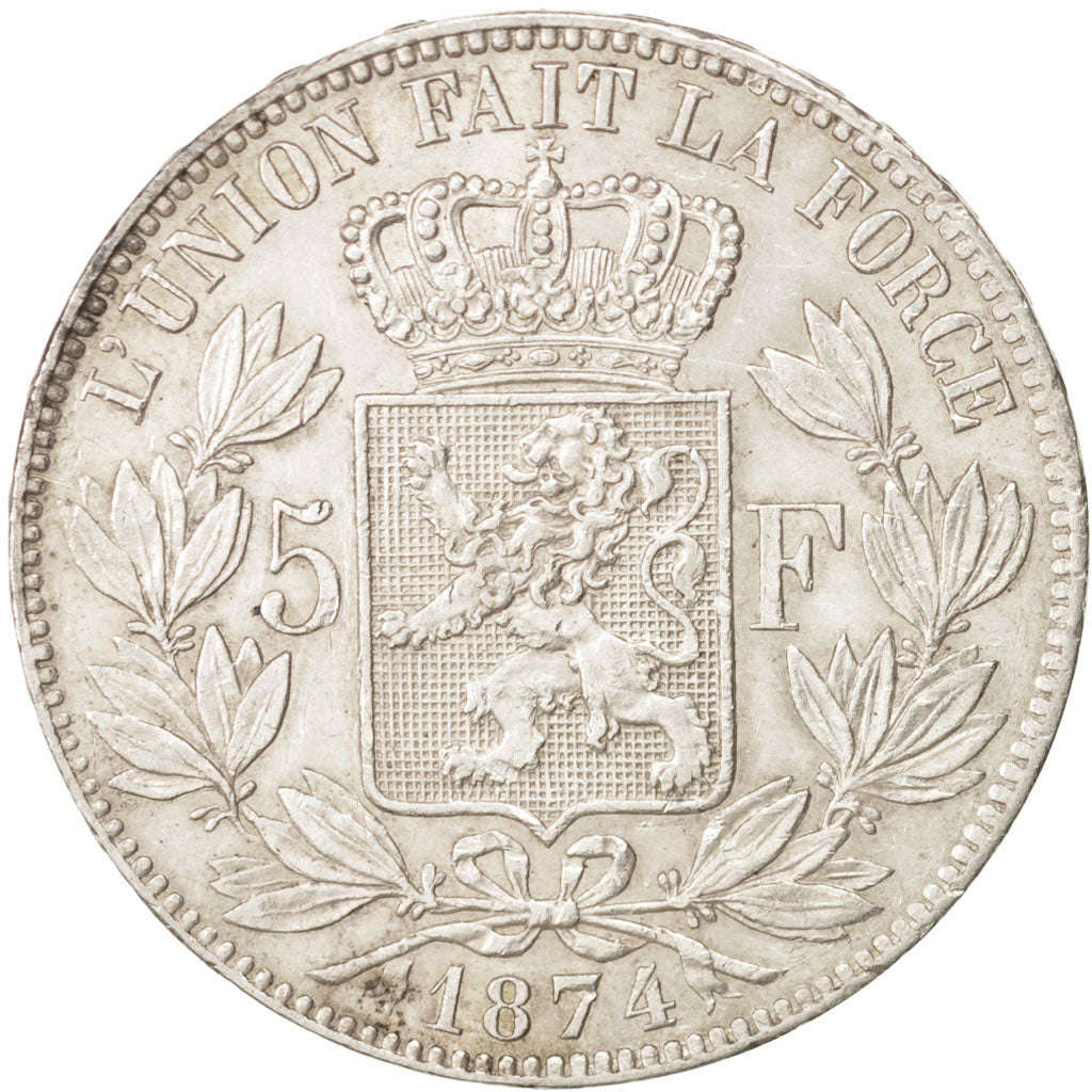 Belgium, Leopold II, 5 Francs, 5 Frank, 1874, AU(50-53), Silver, KM:24