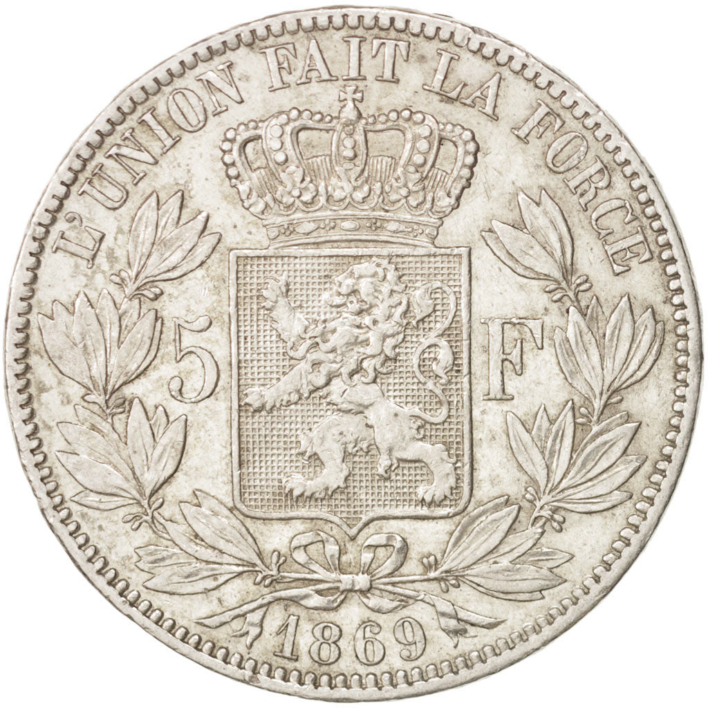 Belgium, Leopold II, 5 Francs, 5 Frank, 1869, EF(40-45), Silver, KM:24
