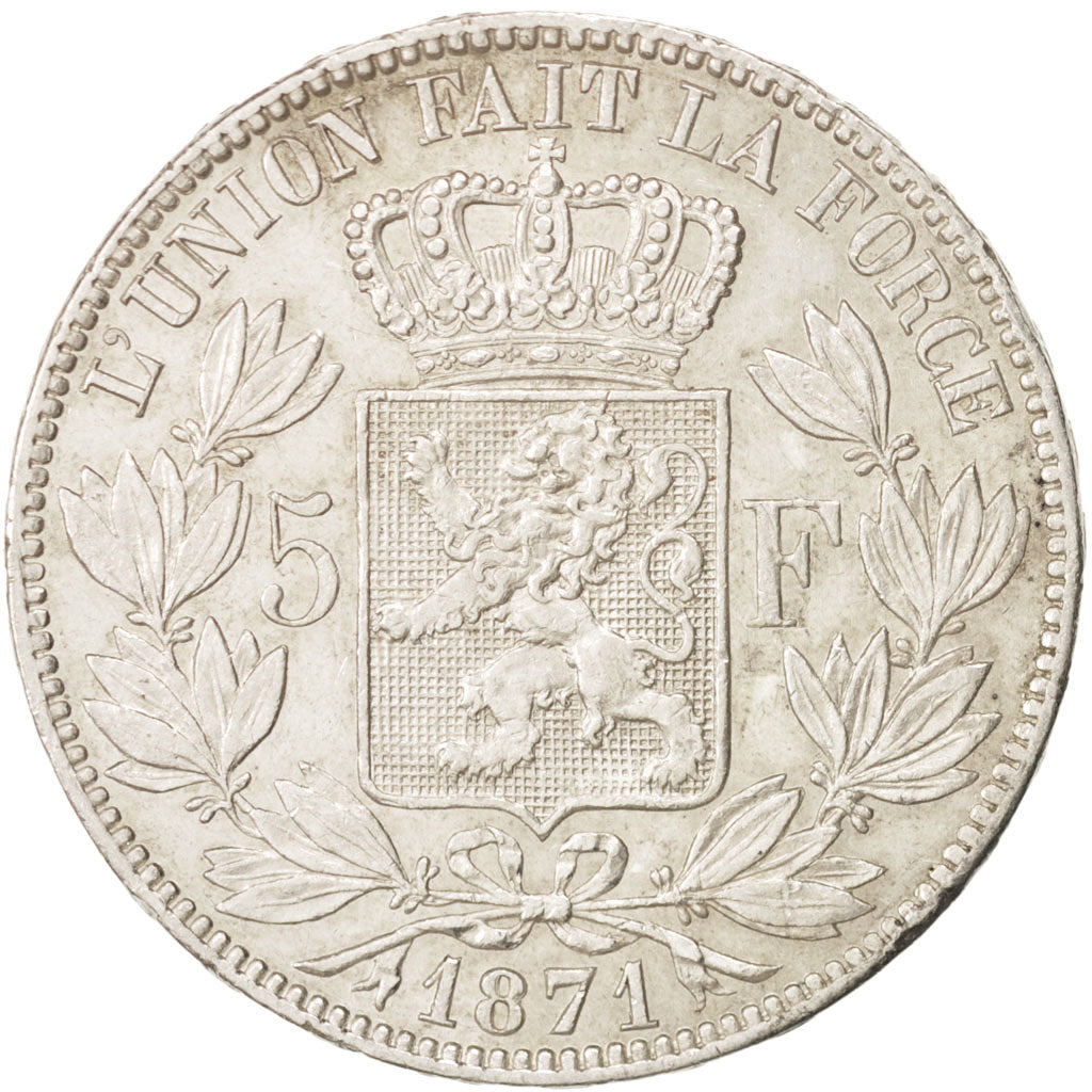 Belgium, Leopold II, 5 Francs, 5 Frank, 1871, AU(50-53), Silver, KM:24