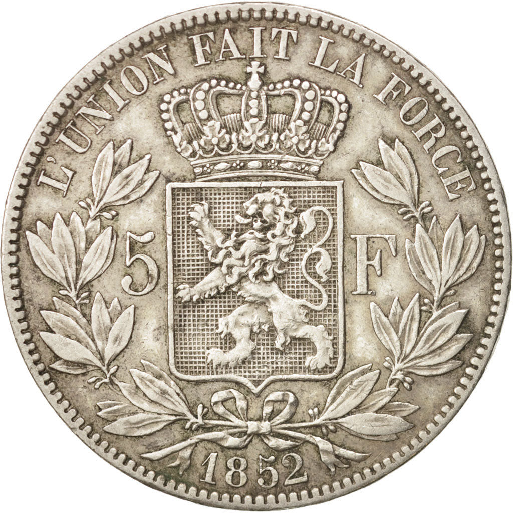 Coin, Belgium, Leopold I, 5 Francs, 5 Frank, 1852, EF(40-45), Silver, KM:17