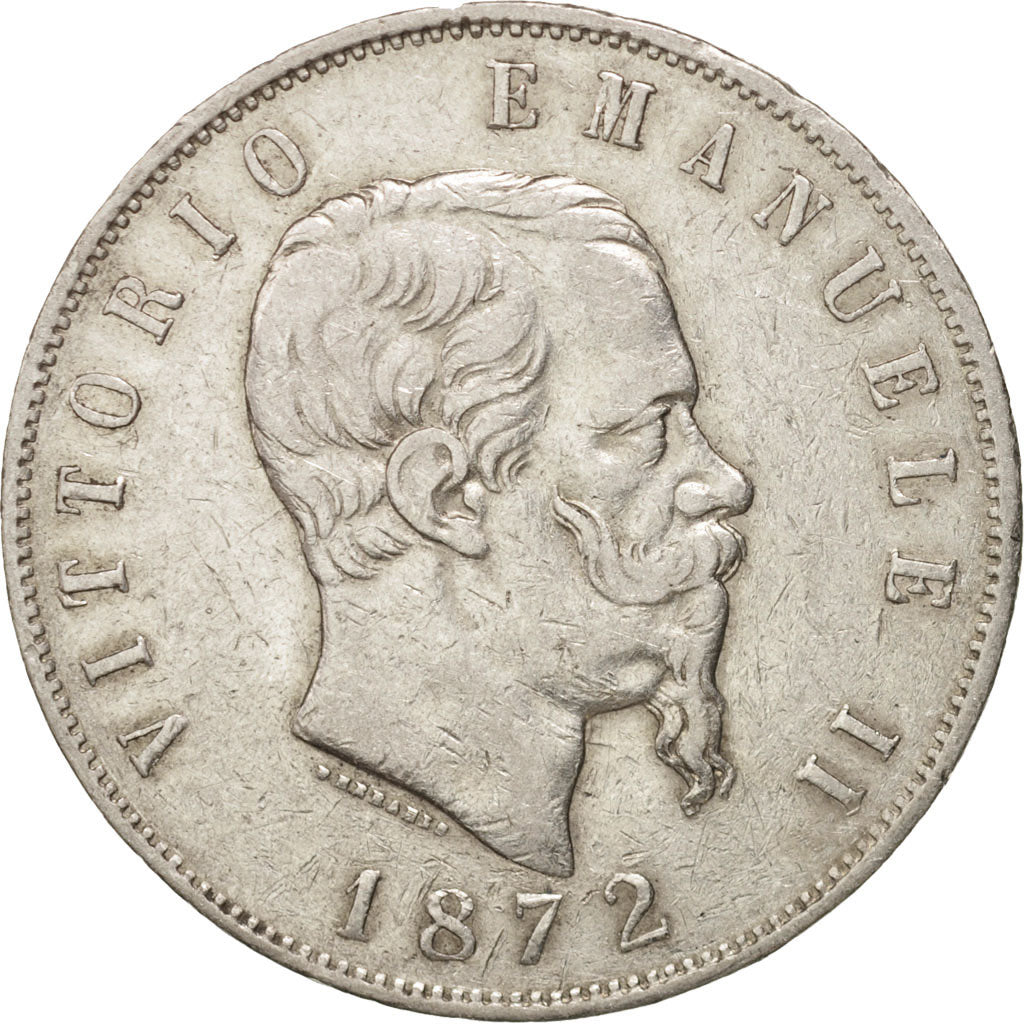 Coin, Italy, Vittorio Emanuele II, 5 Lire, 1872, Milan, EF(40-45), Silver