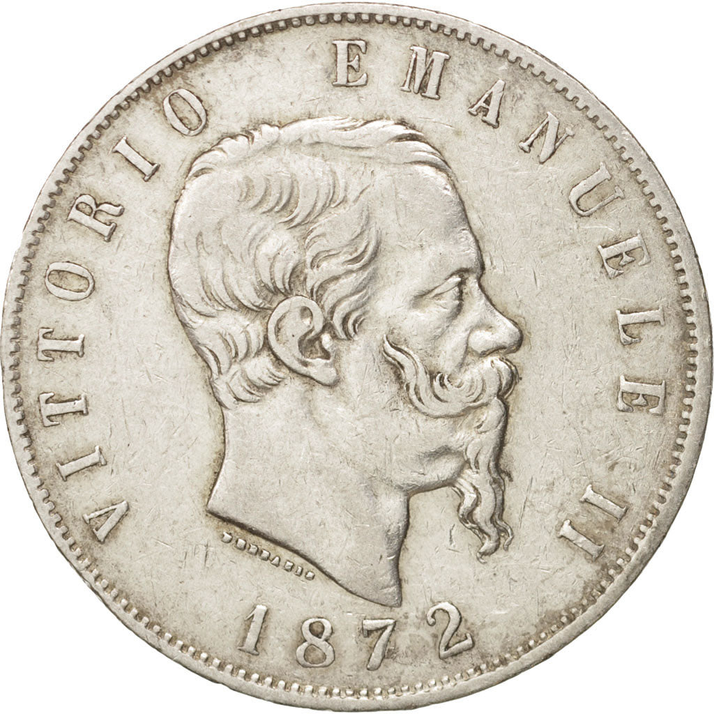 Italy, Vittorio Emanuele II, 5 Lire, 1872, Milan, EF(40-45), Silver, KM:8.3