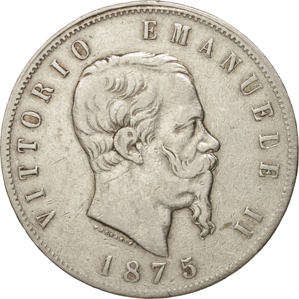 Münze, Italien, Vittorio Emanuele II, 5 Lire, 1875, Milan, S+, Silber, KM:8.3