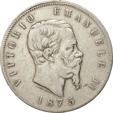 Münze, Italien, Vittorio Emanuele II, 5 Lire, 1875, Milan, S+, Silber, KM:8.3