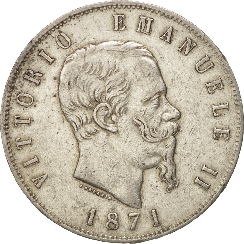 Italy, Vittorio Emanuele II, 5 Lire, 1871, Milan, EF(40-45), Silver, KM:8.3