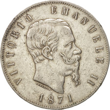Italy, Vittorio Emanuele II, 5 Lire, 1871, Milan, EF(40-45), Silver, KM:8.3