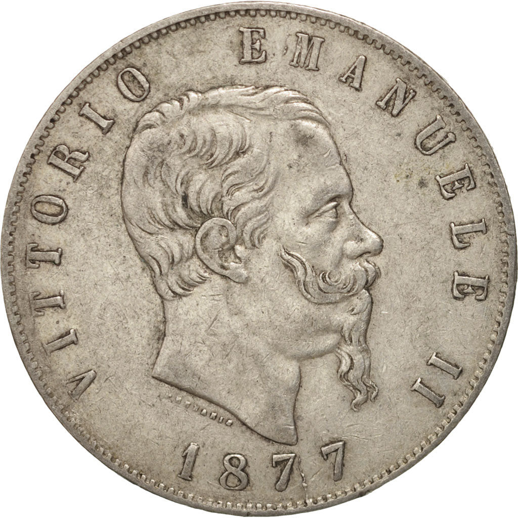 Coin, Italy, Vittorio Emanuele II, 5 Lire, 1877, Rome, EF(40-45), Silver, KM:8.4