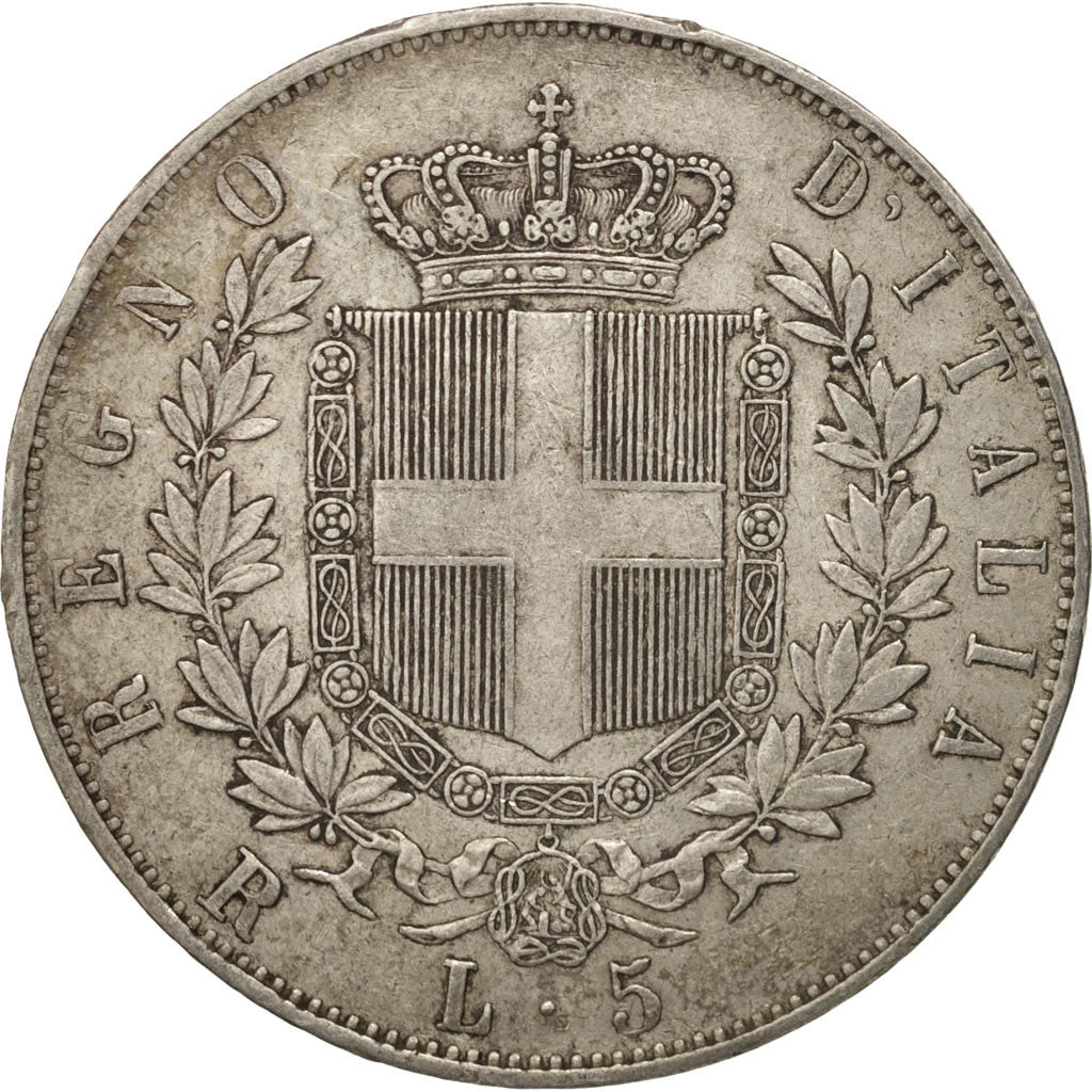 Coin, Italy, Vittorio Emanuele II, 5 Lire, 1877, Rome, EF(40-45), Silver, KM:8.4