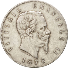 Coin, Italy, Vittorio Emanuele II, 5 Lire, 1876, Rome, EF(40-45), Silver, KM:8.4