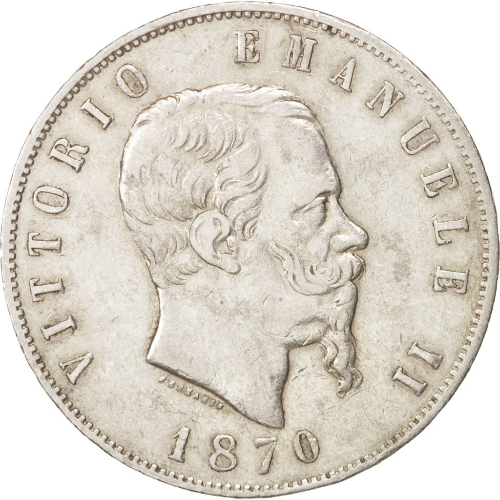 Italie, Vittorio Emanuele II, 5 Lire, 1870, Milan, TTB, Argent, KM:8.3