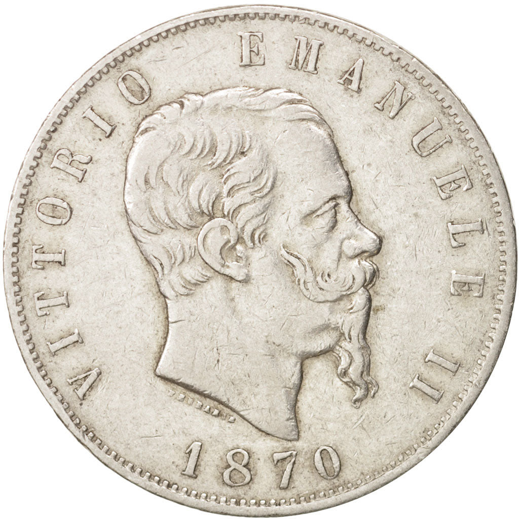 Coin, Italy, Vittorio Emanuele II, 5 Lire, 1870, Milan, EF(40-45), Silver