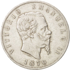 Coin, Italy, Vittorio Emanuele II, 5 Lire, 1870, Milan, EF(40-45), Silver