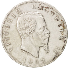 Italy, Vittorio Emanuele II, 5 Lire, 1869, Milan, EF(40-45), Silver, KM:8.3