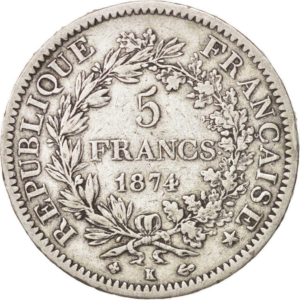 Coin, France, Hercule, 5 Francs, 1874, Bordeaux, VF(30-35), Silver, KM:820.2