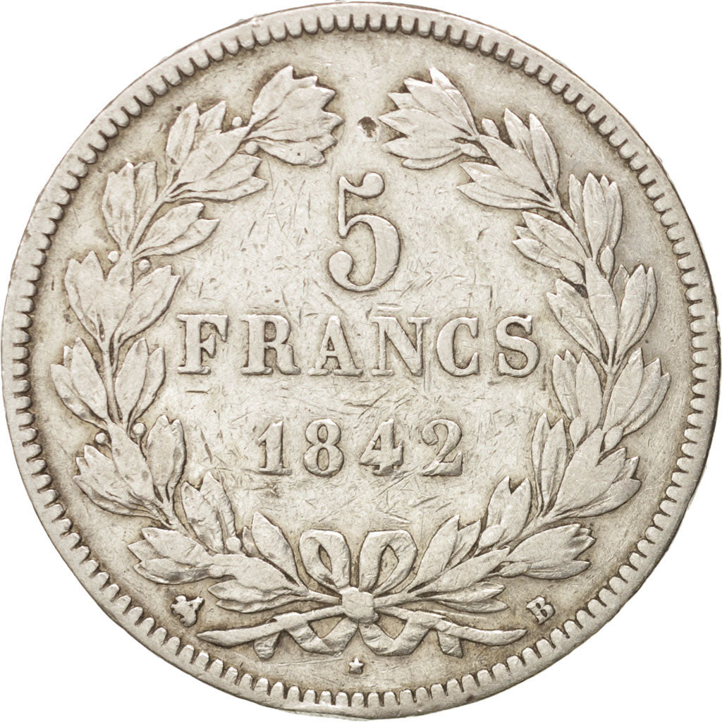 Coin, France, Louis-Philippe, 5 Francs, 1842, Rouen, VF(30-35), Silver, KM:749.2