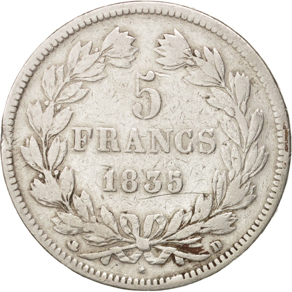 Moneta, Francia, Louis-Philippe, 5 Francs, 1835, Lyon, MB+, Argento, KM:749.4