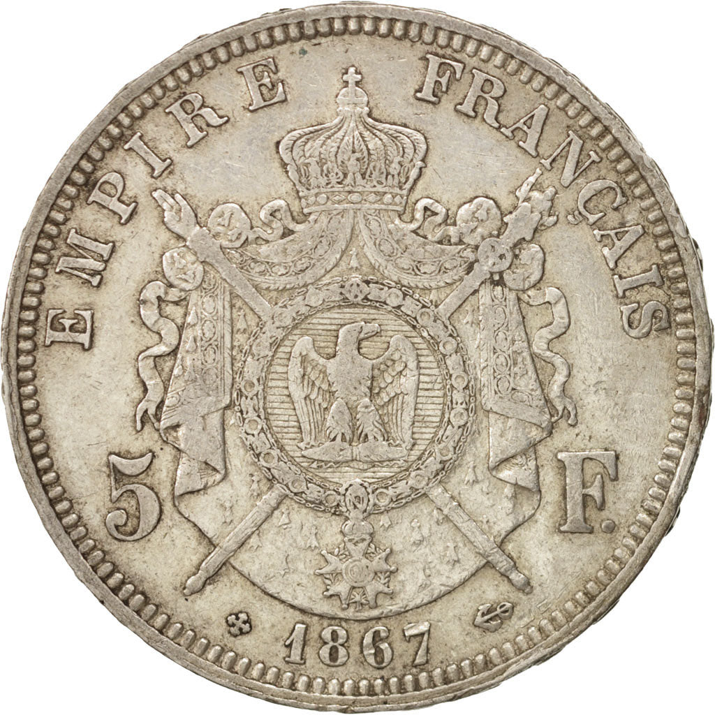 France, Napoléon III, 5 Francs, 1867, Strasbourg, EF(40-45), Silver, KM:799.2