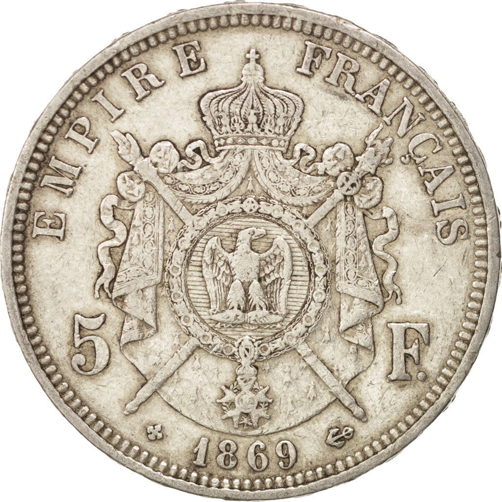 France, Napoléon III, 5 Francs, 1869, Strasbourg, EF(40-45), Silver, KM:799.2