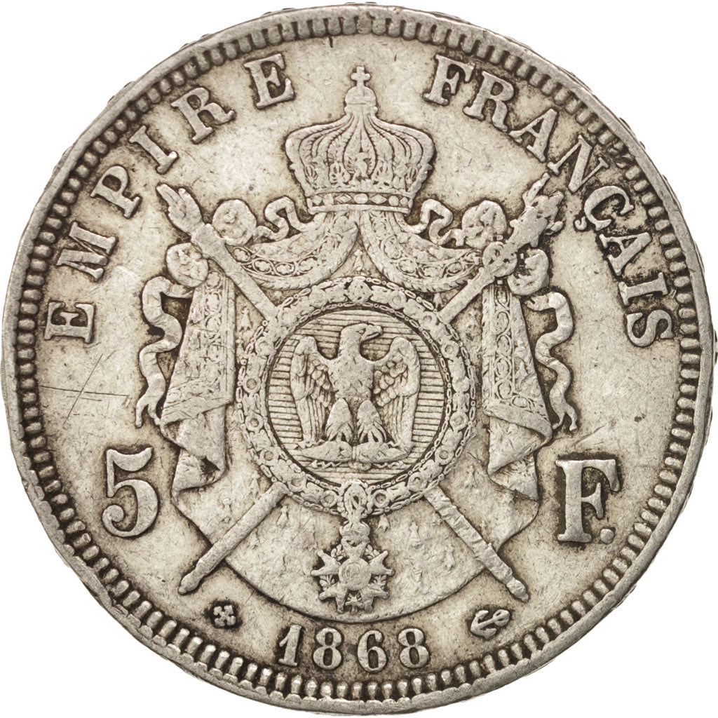 France, Napoléon III, 5 Francs, 1868, Strasbourg, VF(30-35), Silver, KM:799.2