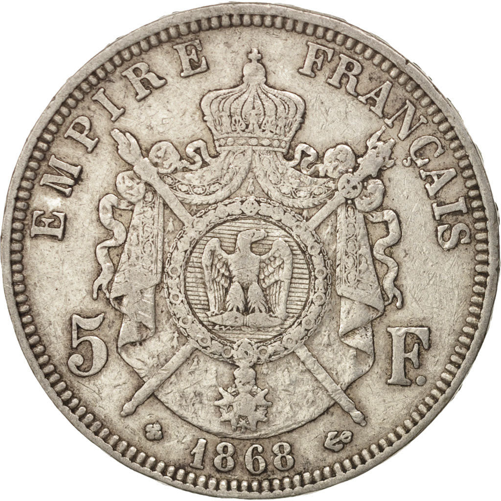 France, Napoléon III, 5 Francs, 1868, Strasbourg, VF(30-35), Silver, KM:799.2