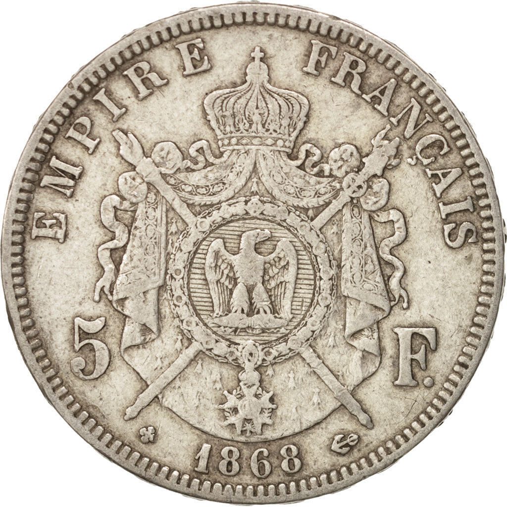 France,Napoléon III,5 Francs,1868,Strasbourg,TB+,Argent,KM:799.2,Gad 739