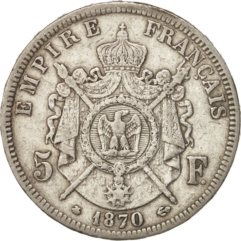 France, Napoléon III, 5 Francs, 1870, Paris, TB+, Argent, KM:799.1, Gad 739