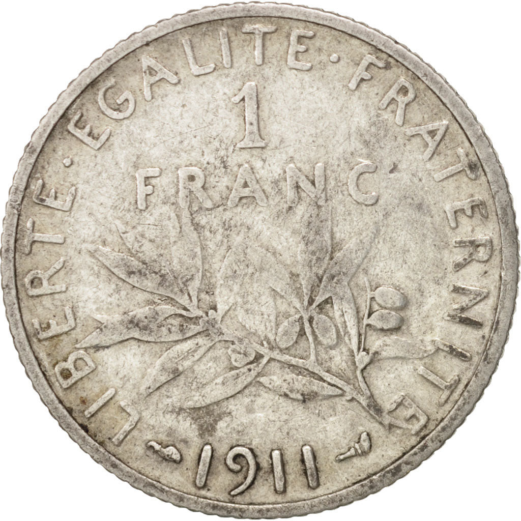 France, Semeuse, Franc, 1911, Paris, VF(20-25), Silver, KM:844.1