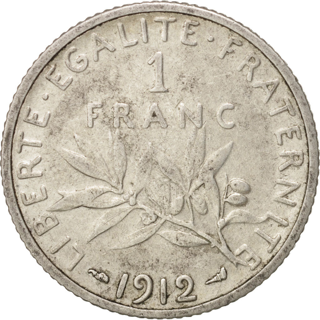 Coin, France, Semeuse, Franc, 1912, Paris, EF(40-45), Silver, KM:844.1